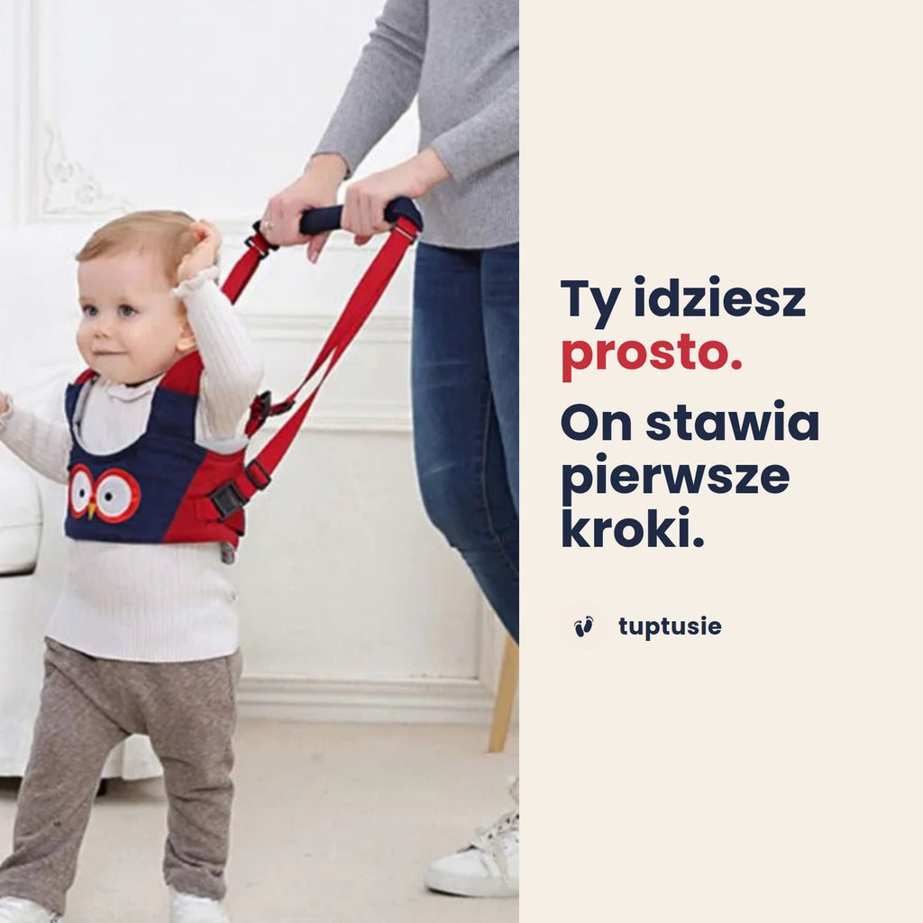 Szelki do nauki chodzenia dla dziecka „Sówka”: chodzik-szelki z uchwytem dla rodzica, regulowane