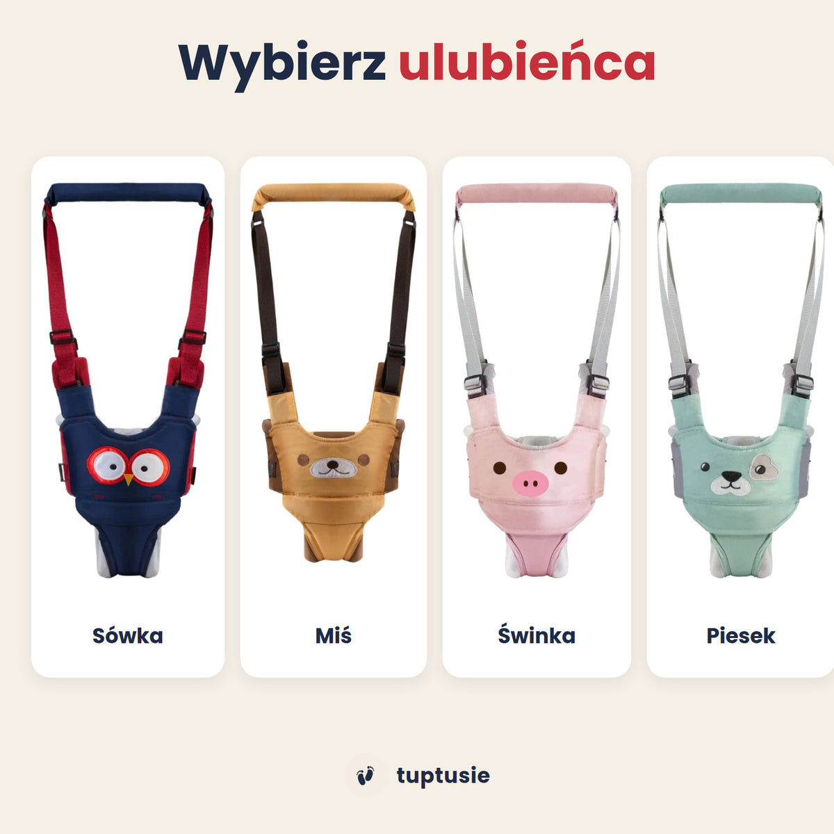 Szelki do nauki chodzenia dla dziecka „Sówka”: chodzik-szelki z uchwytem dla rodzica, regulowane